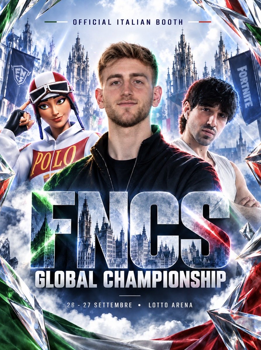MykeTV_'s tweet photo. After 3 years, Italy is officially back with its own booth at the Fortnite Global Championship! 🇮🇹

This time, I’ll be there with @Nezak8, ready to support @fnrax1 live from the venue and represent Italy on the biggest stage.🏆

A huge thank you to Fortnite Italia and @FNCompetitive  for making this possible. ❤️

See you in Belgium! 🇧🇪👀