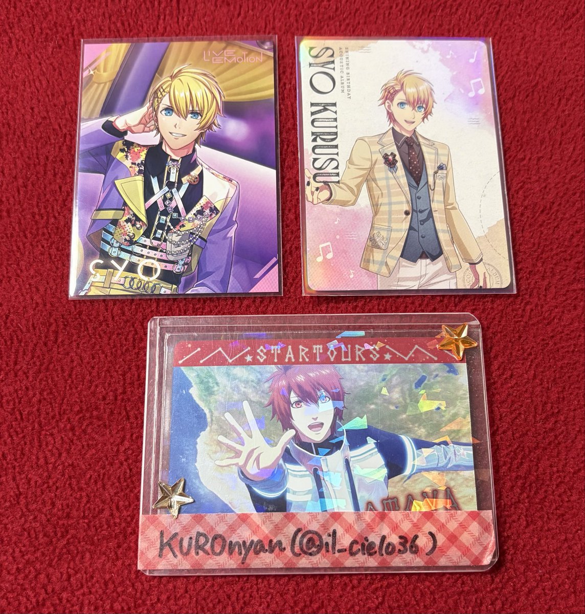 il_cielo36's tweet photo. 【交換】　うたプリ 特典

ライエモ 2nd Anniversary CD
譲）メセカ：☆翔・ナギ2
ブロマイド：セシル・シオン
求）各同種：☆音也・☆藍＞綺羅・ヴァン

Shining Birthday Acoustic Album
譲）メセカ：翔
求）同種異種メセカ 音也

無印のみ異種特典音也＞藍＞綺羅・ヴァンも検討可能。

(続く)→ https://t.co/coswzpyf0J
