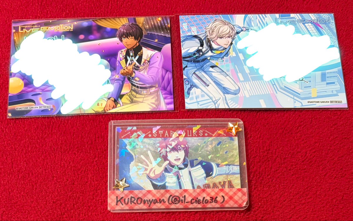il_cielo36's tweet photo. 【交換】　うたプリ 特典

ライエモ 2nd Anniversary CD
譲）メセカ：☆翔・ナギ2
ブロマイド：セシル・シオン
求）各同種：☆音也・☆藍＞綺羅・ヴァン

Shining Birthday Acoustic Album
譲）メセカ：翔
求）同種異種メセカ 音也

無印のみ異種特典音也＞藍＞綺羅・ヴァンも検討可能。

(続く)→ https://t.co/coswzpyf0J