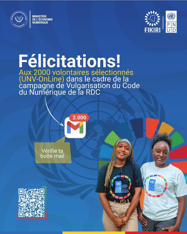 ArichopMapaya's tweet photo. Félicitations aux 2 000 volontaires sélectionnés ! 
Vous avez été retenus pour participer à la campagne de vulgarisation du Code du Numérique de la RDC.

Ensemble, contribuons à mieux faire connaître le Code du Numérique ! 
@PN @fikiri @Michael ASHUZA NTERANYA https://t.co/s0ePwpIntq