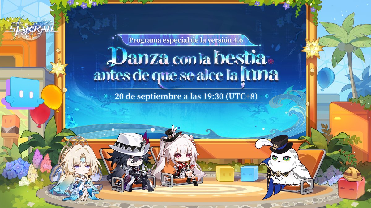 honkaisr_es's tweet photo. 🎁 Participa en la discusión #HSRSpecialProgram para tener la oportunidad de ganar Pases de los raíles estelares.
El programa especial de «Danza con la bestia antes de que se alce la luna», la versión 4.6 de Honkai: Star Rail, se transmitirá oficialmente el 20/9/2026 a las 19:30 (UTC+8).

YouTube:
https://t.co/p2XsJmdAcf

Comparte la publicación con el hashtag #HSRSpecialProgram y participa en la discusión.
Seleccionaremos al azar a 50 Trazacaminos entre los que hayan participado e interactuado, y cada uno recibirá Pase de los raíles estelares ×10.

Finalización del evento:
20/9/2026 a las 23:59 (UTC+8)

Importante
https://t.co/YxmJXV5MT9

#HonkaiStarRail #HSRSpecialProgram