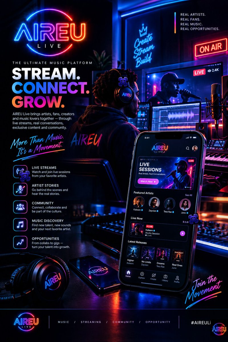 aireulive's tweet photo. AIREU Live is about creating more opportunities for artists and audiences to connect.

Discover the music.
Meet the artist.
Hear the story.
Join the conversation.

Because there’s always more to an artist than one song. Not just songs streaming too 

#AIREULive #MusicStreaming https://t.co/E9DEAz1GVA
