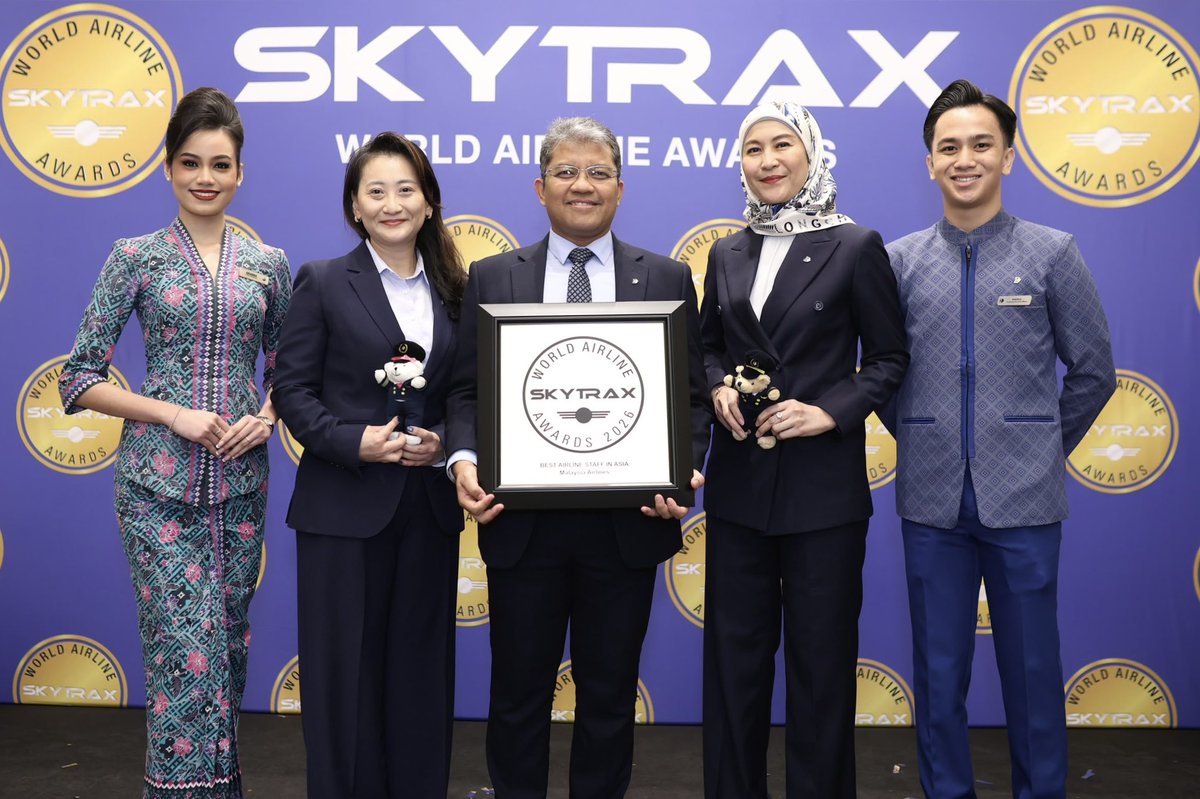 MAS's tweet photo. A proud moment for Malaysia. 🇲🇾🛫

Malaysia Airlines continues to rise at the 2026 Skytrax World Airline Awards, powered by the people who bring Malaysian Hospitality to life every day.

• #1 Best Airline Staff in Asia, up 6 places
• #2 World’s Best Airport Services, up 4 places
• #3 World’s Best Cabin Crew, up 5 places
• #10 Best Airline in Asia
• #11 World’s Cleanest Airline, up 1 place
• #12 World’s Best Economy Class Airlines, up 4 places
• #18 World’s Best Business Class Airlines, a new entry
• #21 World’s Best Airline, up 6 places

And together with our oneworld partners, we celebrate oneworld being named World’s Best Airline Alliance at the 2026 Skytrax World Airline Awards.

Every step forward belongs to our people, in the air and on the ground, and to our customers, partners and supporters who continue to journey with us.

Thank you for believing in Malaysian Hospitality.

We have come a long way. And we are still climbing.

Together, towards our ambition of becoming one of the world’s Top 10 airlines by 2030.

#MalaysiaAirlines #YourGatewayToAsiaAndBeyond #MalaysianHospitality