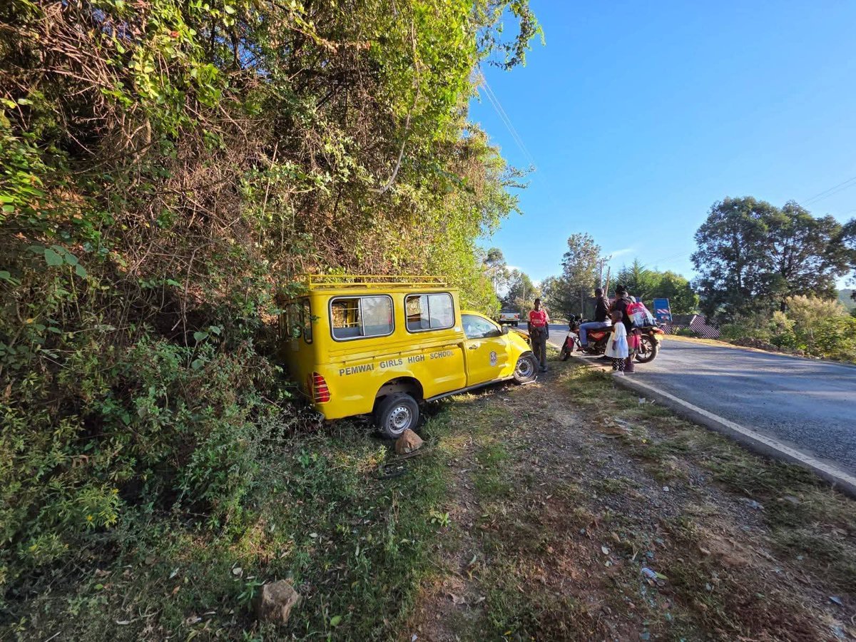 BRINATV's tweet photo. A Pemwai Girls High School van was this morning involved in an accident along the Kabartonjo-Kabarnet Road.
All occupants are reported to be safe, with no serious injuries reported.
#PemwaiGirls #RoadAccident #Kabarnet #KenyaNews #BrinaTV
#NewGikombaMarket https://t.co/CKvDF35XsW
