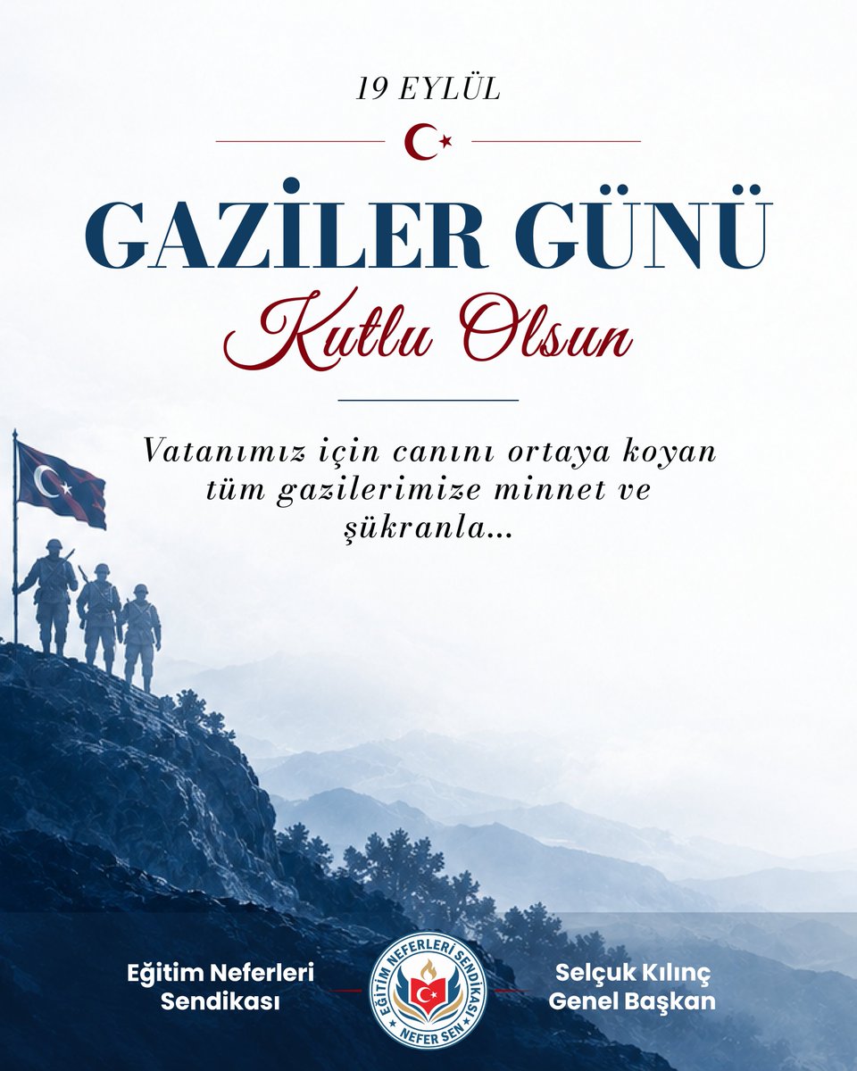 nefersendika's tweet photo. 🇹🇷 Vatanımız için canını ortaya koyan tüm gazilerimize minnet ve şükranla…

19 Eylül Gaziler Günü kutlu olsun.

#GazilerGünü #19Eylül #Gazilerimiz https://t.co/4cMHfuManE
