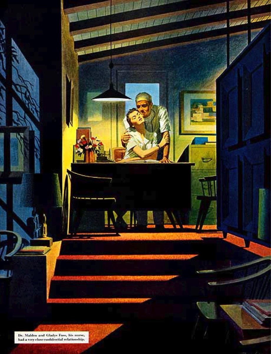 LRonLacy's tweet photo. #OTD in 1953
👇🧵
‘Dr. Malden and Gladys Foss, his nurse, had a very close confidential relationship.’
#Illustration by James Bingham (1917-1971) for ➡️
#illustrationart #illustrationartists #JamesBingham #PerryMason https://t.co/SGIOp55TWM