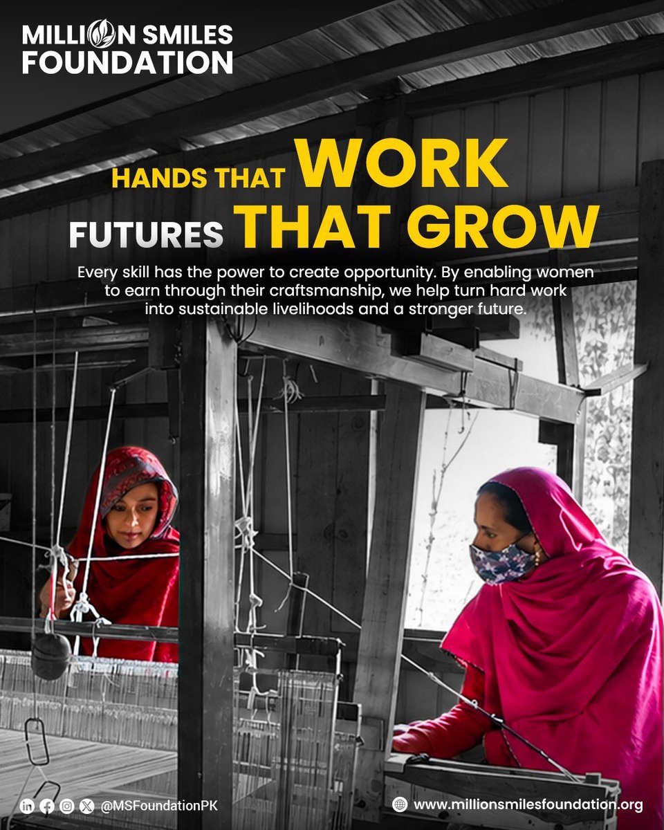 MSfoundationPK's tweet photo. What can SKILLS DEVELOPMENT and LIVELIHOOD support truly create?

Together, let’s transform skills into livelihoods and livelihoods into stronger futures.

Together, We Can EMPOWER.

#MillionSmilesFoundation #SkillsDevelopment #LivelihoodSupport https://t.co/QyzQxUybYD