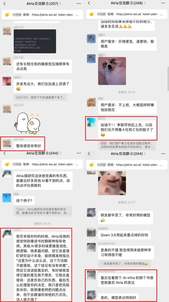 wanghan_xu's tweet photo. 真实��户评价是最好的benchmark

很高兴我们的Atria-Dawn-Preview在一周内获得大量用户，并且收到了很多鼓励和好评，这样让我们更有动力做出更好的模型。
#atria #llm #ai #agent #bench https://t.co/FKFBctKuPr