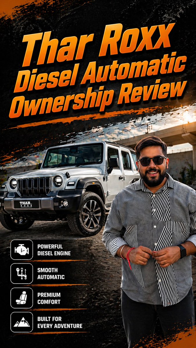 SamaraInabvwh's tweet photo. Thar Roxx Diesel Automatic AX5L: Real Ownership Review at 14, 000 km

Power is effortless, the automatic is smooth in the city and solid on highways. Great road presence, decent comfort, and capable off-road. Worth it for lifestyle, performance, https://t.co/7KUzPS4Fyw