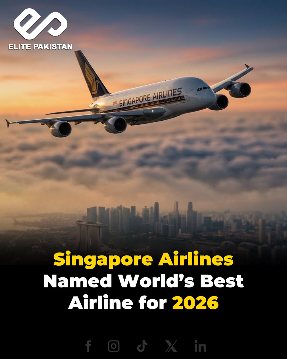 ElitePakistanEP's tweet photo. Singapore Airlines has claimed the top spot at the 2026 Skytrax Awards, with Qatar Airways coming second, followed by Cathay Pacific and All Nippon Airways.
#SingaporeAirlines #SkytraxAwards #BestAirline #Aviation #Airlines https://t.co/5zAtWsk8RF