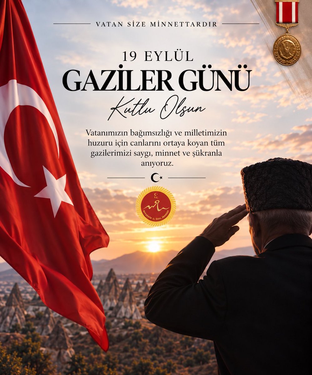 ozelidare50's tweet photo. Vatan Size Minnettardır.🇹🇷

Vatanımızın bağımsızlığı ve milletimizin huzuru için canlarını ortaya koyan tüm gazilerimizi saygı ve şükranla, ebediyete irtihal eden gazilerimizi ise rahmetle, anıyoruz. 

19 Eylül Gaziler Günü kutlu olsun. 🇹🇷 https://t.co/3jzkojCYIM