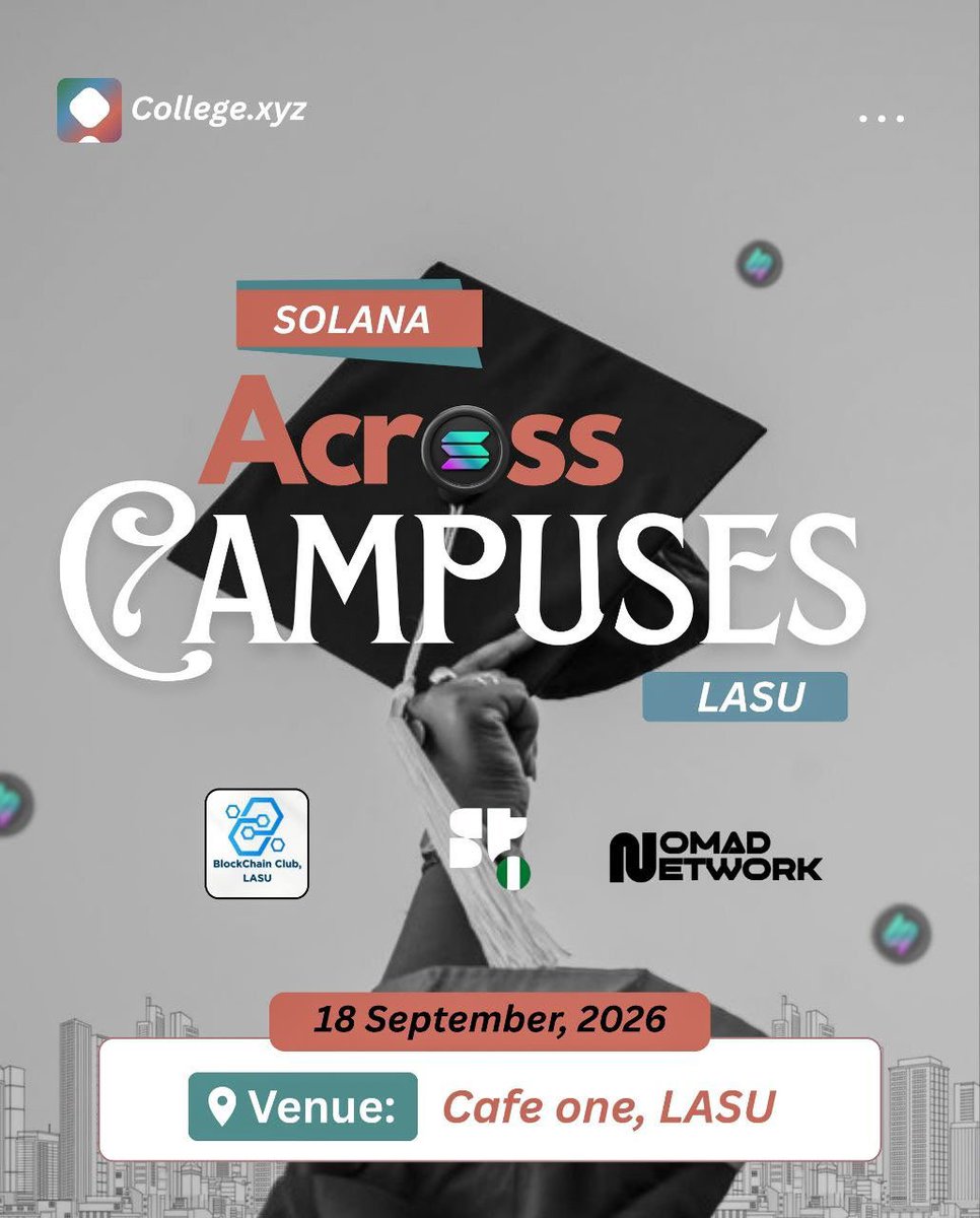 BlockchainLASU's tweet photo. We are proud to have collaborated with @Solana and @college_xyz to bring Solana to LASU yesterday!

It was an amazing day full of learning, connections and pure fun and the impact on our students has been real.

We are grateful to spark more blockchain curiosity here on campus. https://t.co/fOx5iTZ1K1