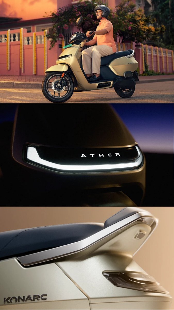 Christopheodv's tweet photo. ATHER KONARC IS HERE! Ather enters the affordable EV scooter segment with the Konarc, starting at ₹99, 999. Up to 200 km IDC range, 4. 7 kW power, 16 Nm torque, AeBS and 31L storage. Can it challenge mass-market EV leaders? https://t.co/ZHsW3jszR8