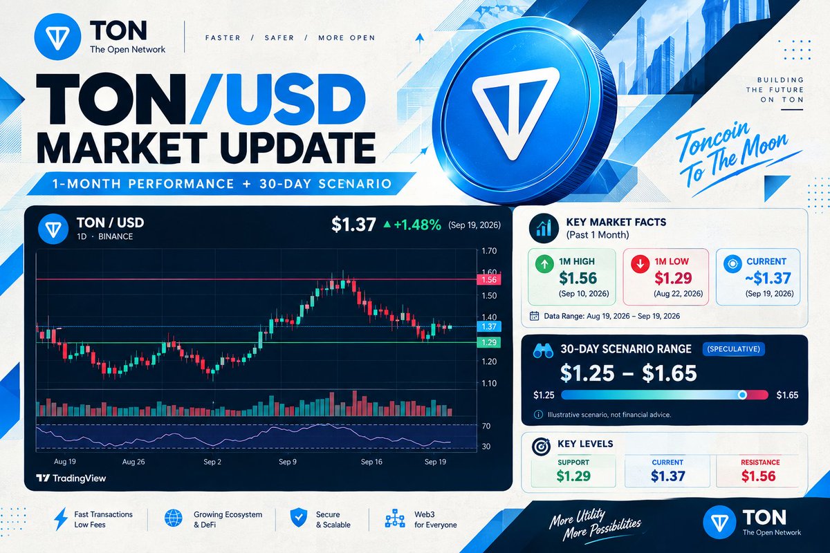 Nika986_web3's tweet photo. 🚀 TON/USD Market Update 💎

📊 1-month performance reviewed
🎯 Key support & resistance levels identified
🔮 30-day scenario range: $1.25–$1.65
👀 TON is approaching an interesting zone—watch the next breakout or rejection carefully!
⚠️ Scenario-based analysis, not financial advice. Always manage your risk.

#TON #Toncoin #TONUSD #TheOpenNetwork #Crypto #CryptoMarket #Altcoins #CryptoTrading #TradingView #MarketUpdate #PricePrediction #Web3 #DeFi