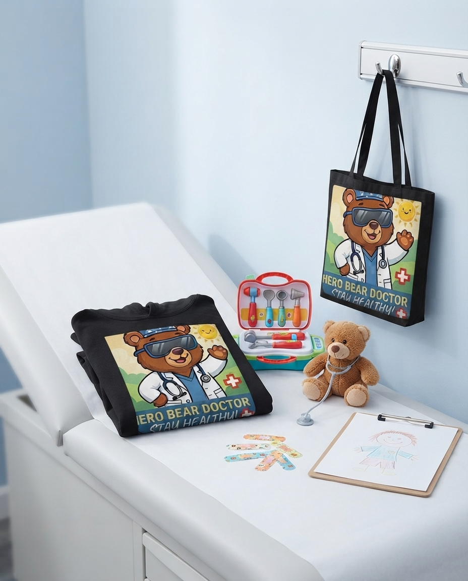 kidstown07's tweet photo. Ready for rounds! π»π§Έ This Hero Bear Doctor hoodie + matching tote = the ultimate little medic outfit. Limited stock! π https://t.co/Pjrp4Q3ZqS #HeroBearDoctor #KidsHoodie #MedicalKids #DoctorPlay #TeePublic #HealthcareHeroes #KidsFashion #BraveBear #FutureMedic #ShopNow https://t.co/OvJBIvJHMe
