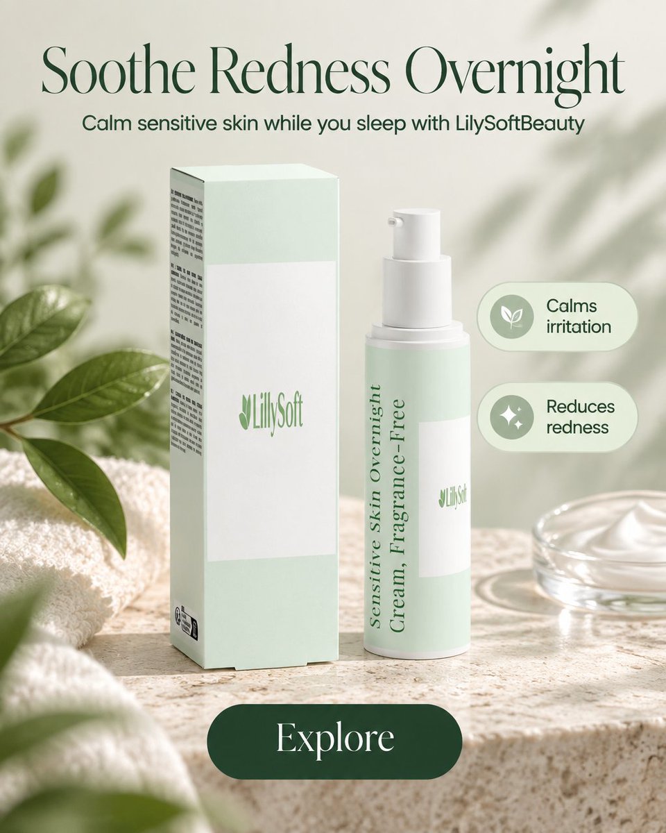 lilysoftBezi's tweet photo. Wake up to calmer, softer skin with our gentle, fragrance-free overnight cream—perfect for redness-prone, sensitive complexions. Add it to your evening ritual for quiet, lasting comfort. #Skincare #SensitiveSkin Tap the link in bio. https://t.co/i8Dafoo1cL