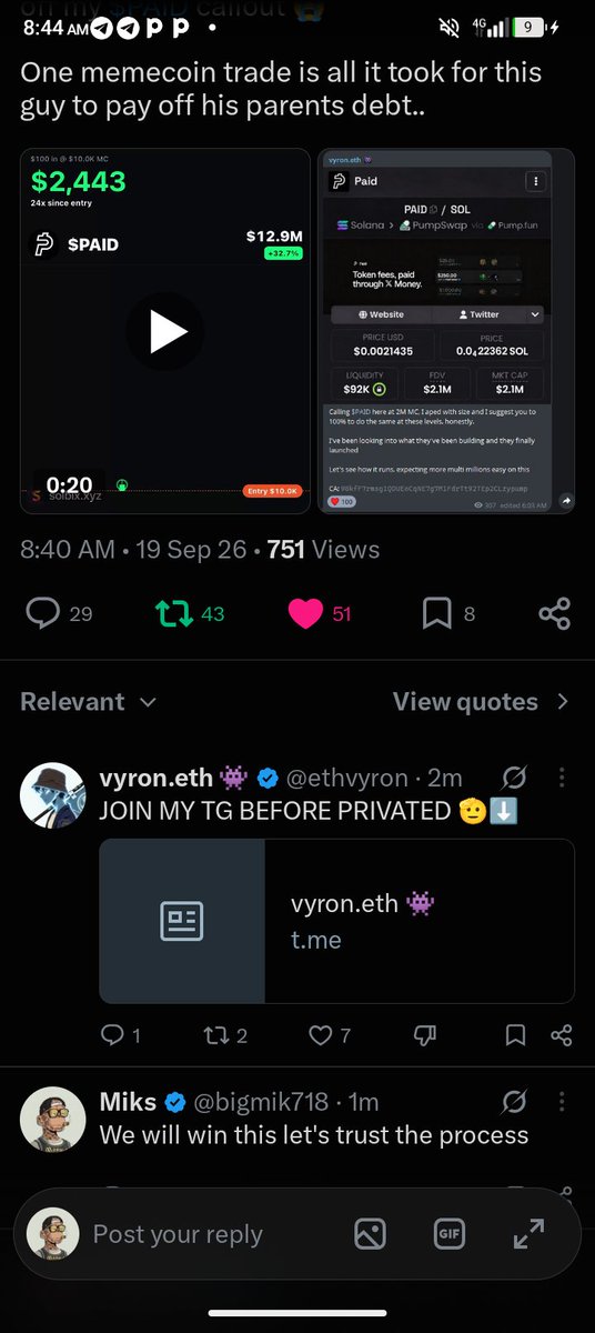 bigmik718's tweet photo. @JusttDerrick Thank you for the opportunity and all the support, legend! 🙏🔥 I’m claiming that first win and manifesting bigger wins from here. Let’s make it happen! 🚀💯

4zcfSVub9PBL97671icUWYeSmmmi2hhwc3egagYyb78Q https://t.co/zfMSwvQV07