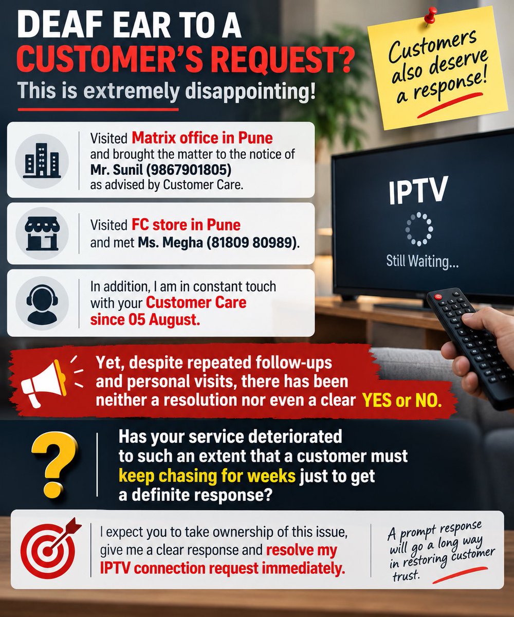 nshivkumar's tweet photo. @airtelindia @Airtel_Presence Pathetic service from #Airtel! For 6 days, I’ve been requesting IPTV activation under my #AirtelBlack subscription. ₹500 has already been collected, yet there is no action or resolution. Customer care has been completely ineffective. Unacceptable! https://t.co/beNjUeFn6P