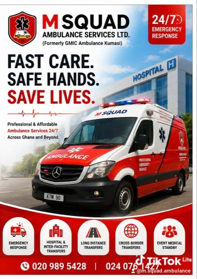 MSquadAmbutpmo's tweet photo. MSquadAmbulance Call #AmbulanceGhana #AmbulanceServices #Kumasi #AshantiRegion #GhanaHealthcare #MedicalTransport #PatientTransfer #EmergencyMedicalServices #EMS #HealthcareGhana #HospitalTransfer #MedicalEmergency #GhanaBusiness #KumasiBusiness #Ghana https://t.co/evMcQvPHye