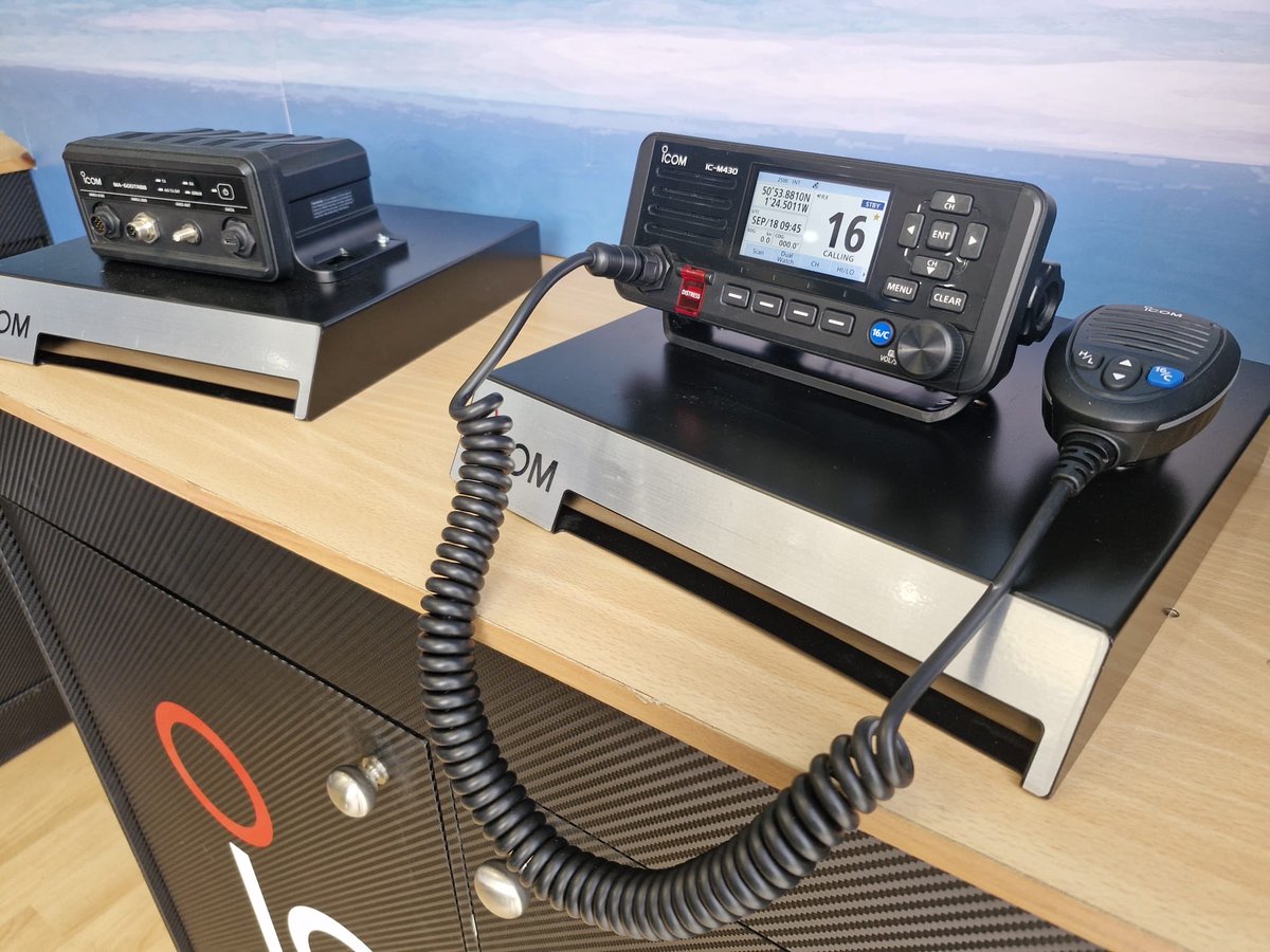 Icom_UK's tweet photo. In the spotlight on our stand at the @SotonBoatShow
Featured up close: the IC-M430 Fixed VHF and the MA-600TRBB Class B+ AIS Transponder.
Swipe through to see them, and visit Stand A58 to speak with our team about our marine communications line-up!
#Icom #MarineElectronics https://t.co/S0YRJB33Sf