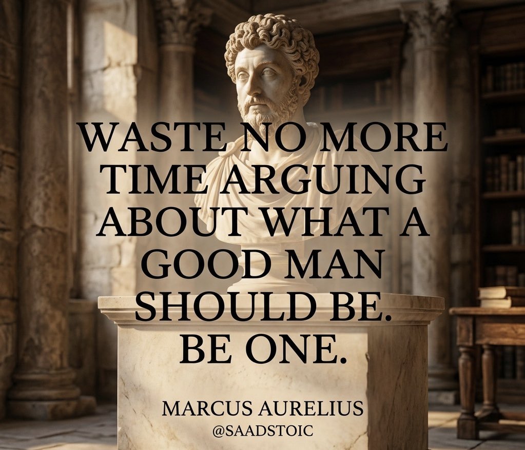 SaadStoic's tweet photo. Action over argument. 🏛️
It’s easy to spend our days debating what it means to be a good person, planning the ideal routine, or reading about self-improvement. But Stoicism isn't an academic exercise—it's a practice. https://t.co/3YXOYPXh5K