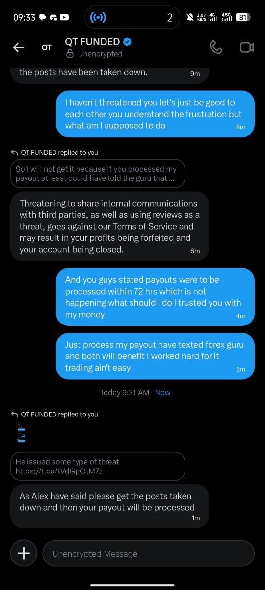 PropFirmsGuru's tweet photo. "@qt_cap drama exposed"

Why @QtFunded introduced QT Capital

The reason, according to many affected traders, is straightforward.

QT Capital appears to have been introduced after traders began requesting payouts above roughly $500.

At that point, the firm reportedly struggled with liquidity and was unable to process larger withdrawals.

QT Capital then became the vehicle through which those requests were handled first delaying them, and then placing traders on accounts where a large portion of the requested payout was converted into drawdown.

How QT Capital reportedly works

The structure is simple
If a trader requested a $5,000 payout, they would receive about 10% of that amount $500 while the remaining $4,500 would become their maximum drawdown.

QT Capital payouts were marketed with a 50% profit split.

QT Funded reportedly paid small amounts, around $150 a day, to a limited number of traders.

That created the impression that larger payments would follow.

Once traders began requesting payouts from QT Capital, those payments were paused as well.

What this means for traders

More than 50% of QT Capital accounts have reportedly been lost.

In those cases, previously requested and confirmed payouts effectively disappeared.

Because 90% of the requested amount had already been assigned as drawdown, the firm no longer had to pay the full sum.

Even among the traders who still have active accounts, payments have not been completed.

Traders who raised the issue publicly on X have also reported being threatened.

I currently have issues from more than 100 traders in my DMs.

The screenshots shared are for educational purposes only so other traders can review the pattern before committing to this firm.

The concern is that the business model appears more focused on selling challenges than on consistently paying funded traders.

I will share further updates as more information comes in.
@AlexQuantTekel 
@Finn_QTFunded