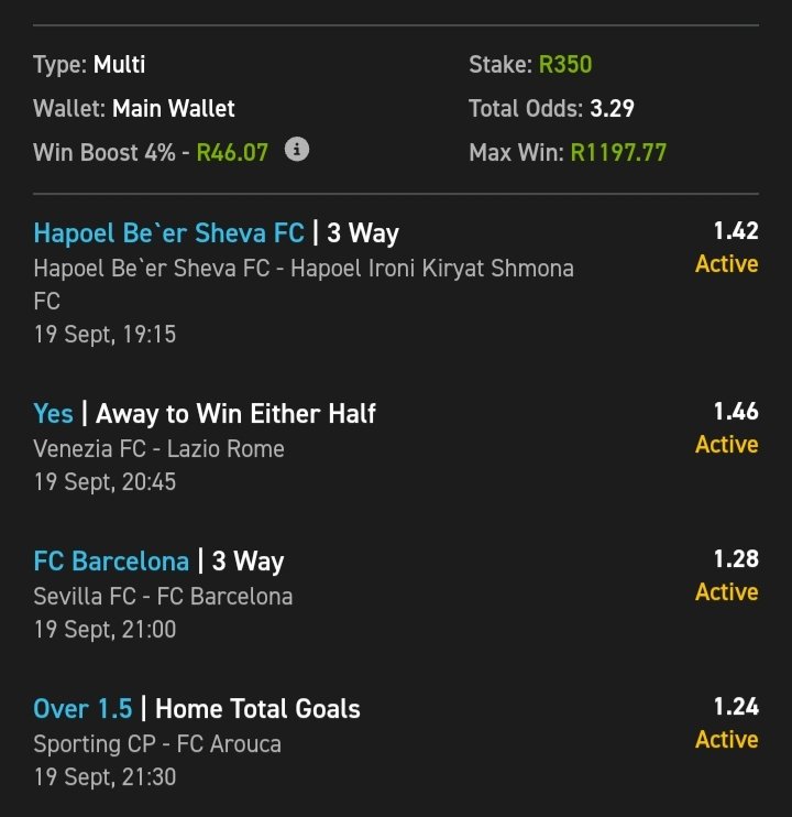 Gnbhengu's tweet photo. ⚽
Booking Code:03-319062
Odds: 3.29
Promo Code:SURE50
Recreate our bet slip (3+ selections) and place a minimum stake of R5 to qualify for a potential reward this Saturday.
👉 See bio for full details
⚠️ 18+ only. T&Cs apply https://t.co/IsMc5IQzF6