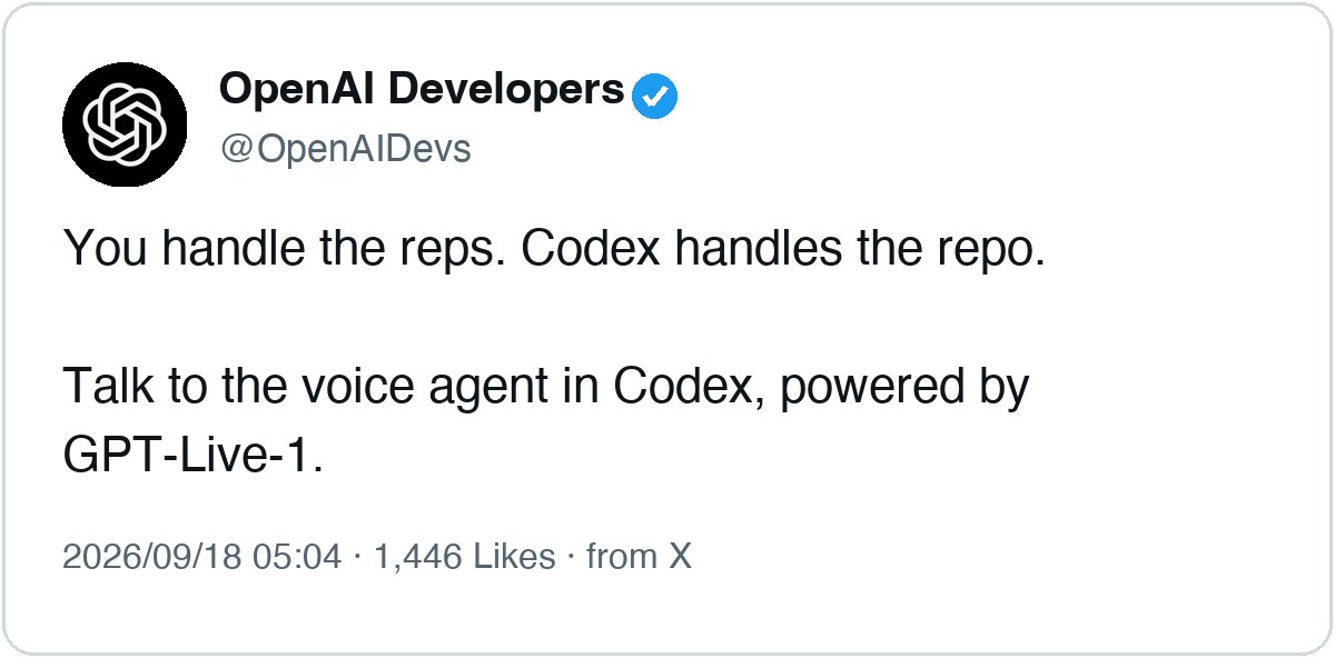 Codestudiopjbk's tweet photo. 【速報】
きたああああ！！！
Codexに声で話しかけて作業を頼める音声エージェントが来ました！
これ、地味に見えて毎日の入力がまるごと変わるアップデートです😳
なので、何が変わったか？どう使うのか？全部この投稿で解説していきます👇

これまで「Codex＝キーボードで打ち込むターミナル」
でしたが──

その前提、崩れました。

【今回のアップデートで何が変わった？】

Codexに
そのまま声で指示を出せて、
やりとりはその場で文字になって残る。

つまり👇
・公式が「Codexの音声エージェント」と明言（中身で動くのはGPT-Live-1）
・Codex CLI 0.155.0に実験的な /voice が入った
・話した内容はライブで文字起こしされる
・マイクのオン/オフもCodexの画面から操作できる

【使い方（拍子抜けするほど簡単）】

① Codex CLIを0.155.0以降に更新する
② 作業中のセッションで /voice と打つ
③ マイクをオンにして、やりたいことを声で話す
④ 話した内容が文字起こしで画面に残る

これで
「手を止める → 文章にする → 打ち込む」 が
声ひとつで済みます。

Codexを
「打ち込んで使う道具」で止めていた人には、
今回のアップデートは本気で触る価値があります。
まずは /voice と打ってみてほしい。

Codexの基本から音声まで一気に押さえたい人向けに、入門セットを無料で配ってます。
受け取り方はこの下の投稿を見てね👇