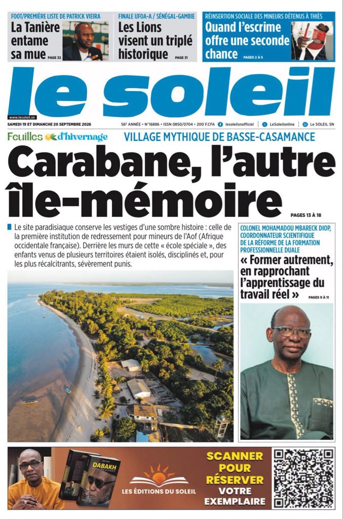 Mo_Njaay's tweet photo. #RevueDePresseSn : Les unes des quotidiens du Samedi 19 Septembre 2026. Bon week-end et bonne lecture. #Senegal,#LeSoleilSn,#SudQuotidien,#LesEchosSn,#VoxPopuliSn https://t.co/NwBWBWg0GV