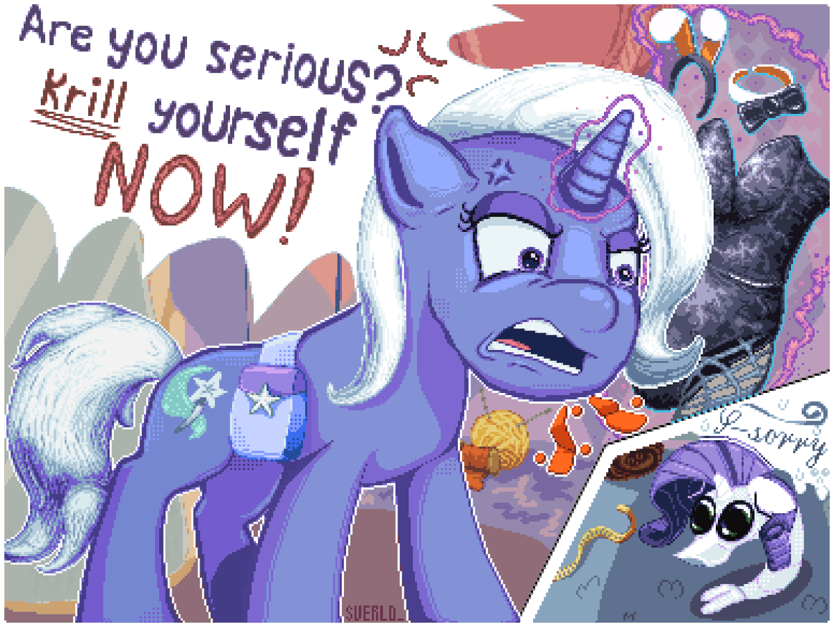 sverlo__'s tweet photo. Praise Krillity! #mlp #mylittlepony #rarity #trixie https://t.co/yKc4tynN80