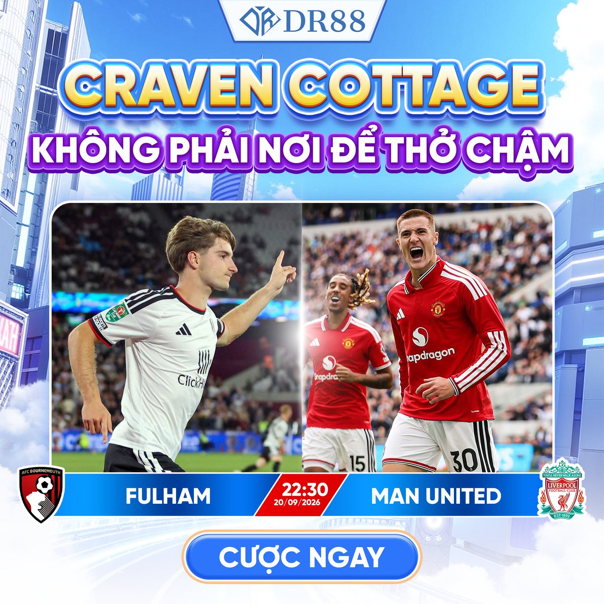 dr88app's tweet photo. 🔥 CRAVEN COTTAGE KHÔNG PHẢI NƠI ĐỂ THỞ CHẬM

Fulham sẵn sàng biến sân nhà thành một bài kiểm tra khó chịu. 

⏰ 22:30 | 20/9
💬 Chủ nhà tạo bất ngờ hay Quỷ đỏ lên tiếng?

👉 CƯỢC NGAY: https://t.co/xdWELgIYjZ

#dr88 #fulhammanutd #manchesterunited https://t.co/riLcQ8DFSZ