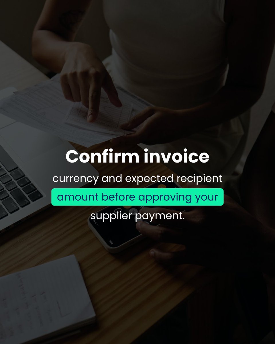 Keybspay's tweet photo. Before you approve a supplier payment, check what is expected to arrive.

Confirm the invoice currency and compare the expected recipient amount with what your supplier is owed. Checking these details gives your team a clearer picture before funds move.

#supplierpayments https://t.co/fqAUhX6f3V