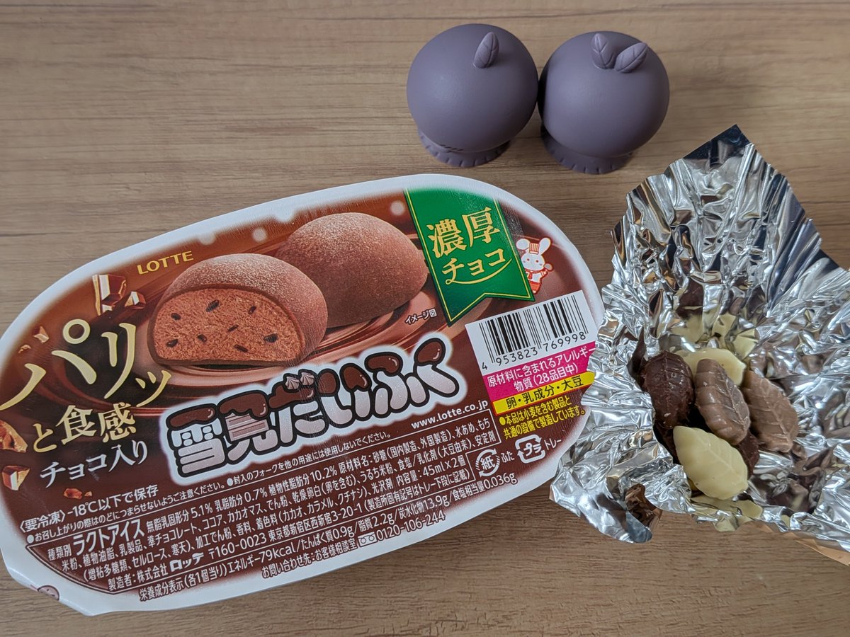 ichiniisan4's tweet photo. チョコの雪見だいふくがヒトフタちゃんみたいだなと思ったので葉っぱのチョコ添えてみた🌱 https://t.co/g7WG3nhV4S