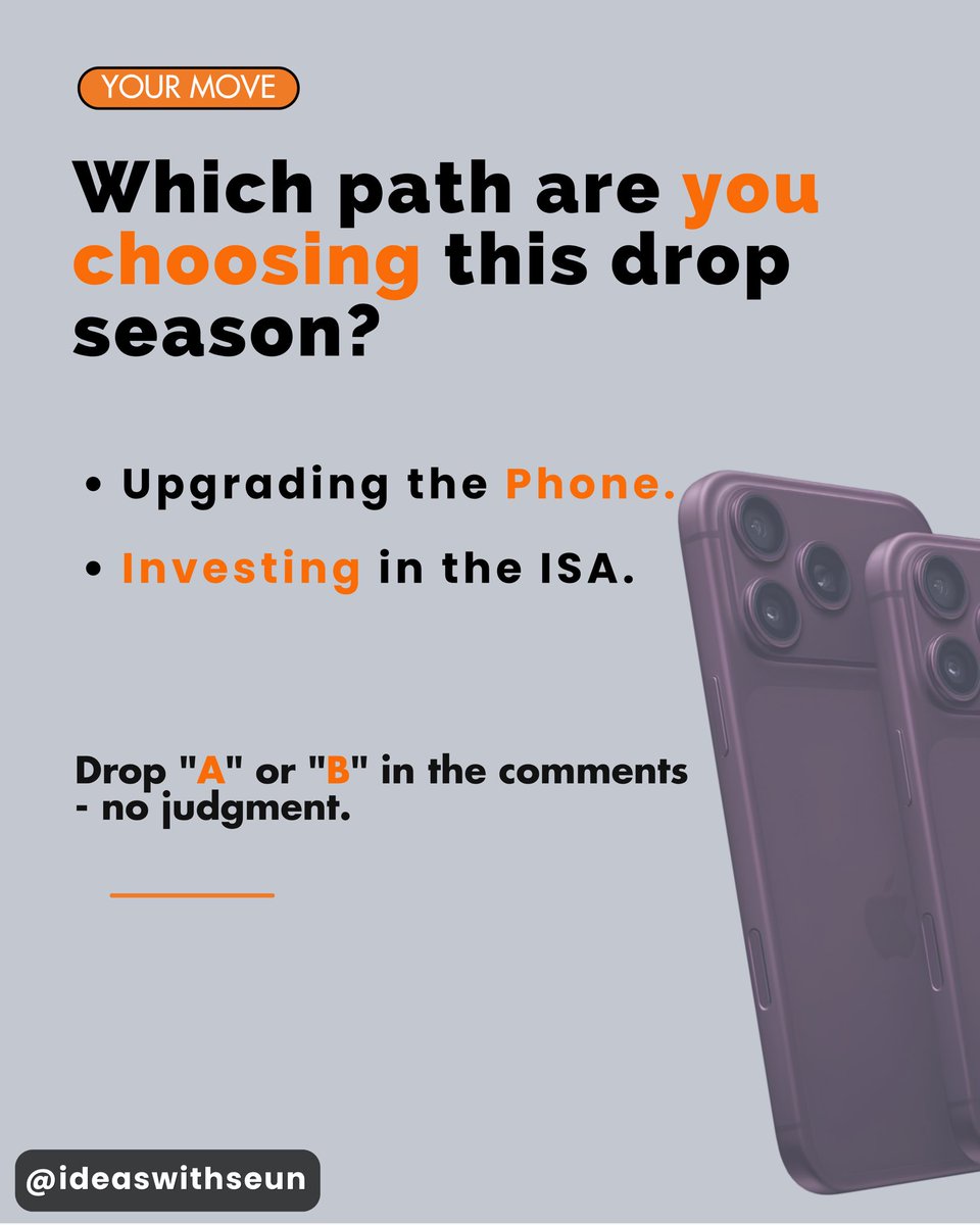 IdeasWithSeun's tweet photo. So, when the next iPhone drops

Are you choosing the phone or the investment?

Follow @ideaswithseun for more ideas

Illustrative example only. Investment returns aren’t guaranteed, &amp; an 8% annual return is an assumption, not a forecast. Always do your own research b4 investing. https://t.co/vFjp78vpYI