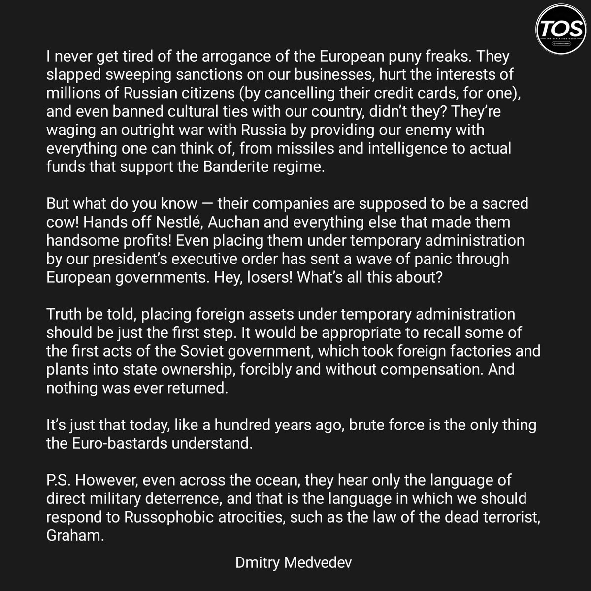 Alex_Oloyede2's tweet photo. 🇷🇺🇪🇺 Former President, Dmitry Medvedev: https://t.co/Lb777L4175