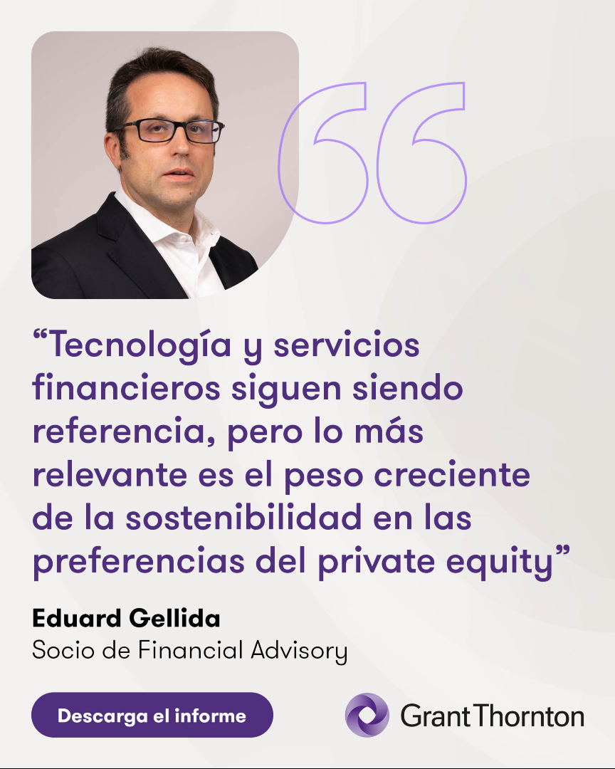GrantThorntonSp's tweet photo. 🔎 ¿Hacia dónde se dirige la inversión del capital privado? Nuestro informe Spain Private Equity Pulse 2026 señala a tecnología, servicios financieros, energía y sostenibilidad como sectores clave.

Eduard analiza el creciente peso de la sostenibilidad en la inversión.

📖: https://t.co/rRQJY55pvt