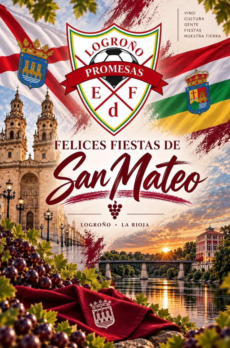 EDFL_oficial's tweet photo. ¡Por fin llegó el momento! 🎉 Hoy La Rioja se viste de fiesta para celebrar San Mateo. Que no falten el pañuelo, la música en la calle y los buenos momentos con la familia y los amigos. ¡A disfrutar a tope de nuestra semana grande! 🍷✨ https://t.co/FnL5ibYkeb