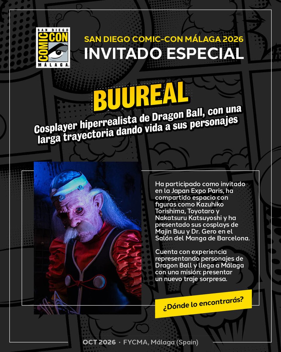 comicconmalaga's tweet photo. 🇪🇸 Buureal, Jingū y Kimura y Yoshihiro Ueda estarán en San Diego Comic-Con® Málaga compartiendo con los fans su pasión por uno de los universos más importantes de la historia del anime: ¡Dragon Ball! Disfrutaremos de charlas, anécdotas, experiencias y recuerdos de cuatro invitados con trayectorias muy diferentes, pero unidos por esta historia y por su impacto en varias generaciones de fans.

🇬🇧 Buureal, Jingū, Kimura and Yoshihiro Ueda will be at San Diego Comic-Con® Málaga, sharing with fans their passion for one of the most important universes in the history of anime: Dragon Ball! We’ll be treated to talks, anecdotes, experiences and memories from four guests with very different backgrounds, yet united by this story and its impact on several generations of fans.