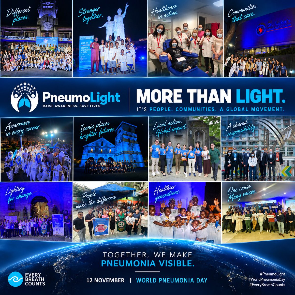 CatiaCilloniz's tweet photo. 💙 More Than Light. It’s People. Communities. A Global Movement.
Behind every blue light, there are people.
Healthcare professionals raising #awareness.
Communities coming together.
Organizations sharing knowledge.
Cities illuminating landmarks.
#PneumoLight #WorldPneumoniaDay https://t.co/NIq8SGuYMv