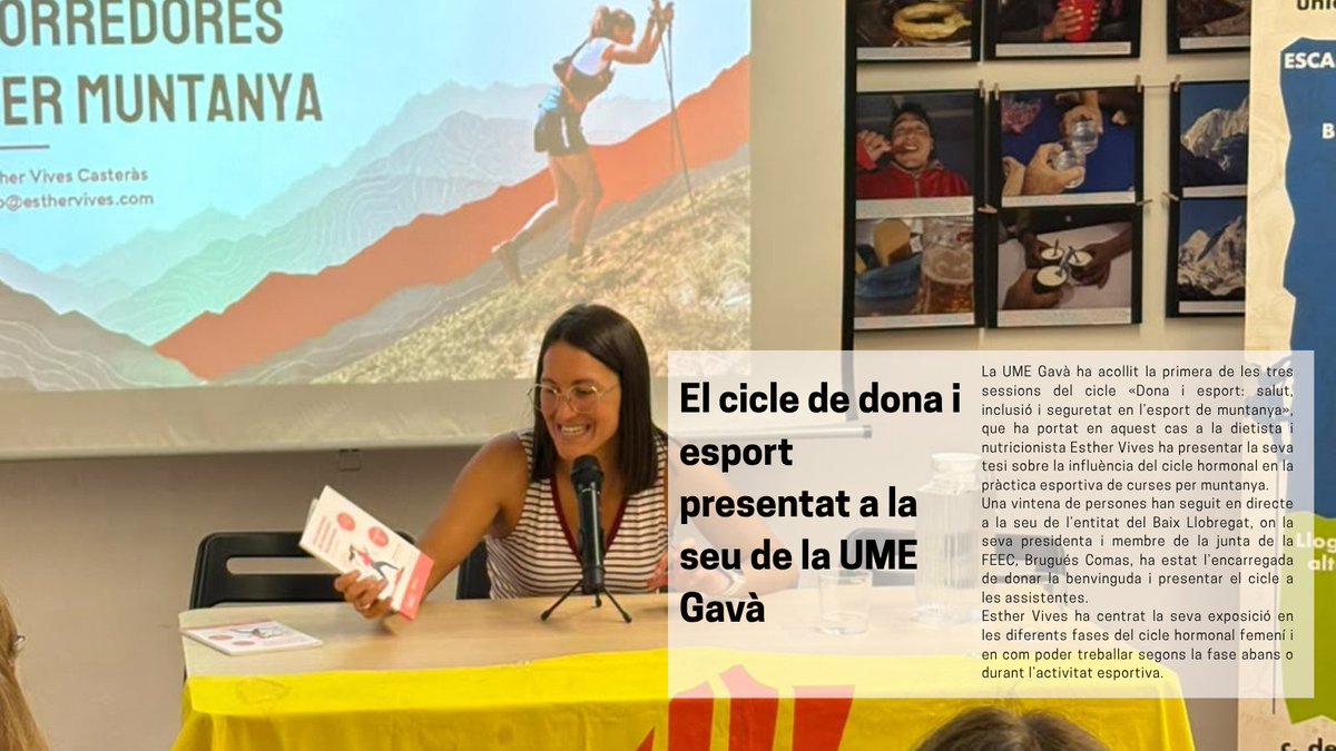 FEEC_cat's tweet photo. 🏃‍♀️ El Cicle "Dona i Esport" s'estrena amb una ponència de la nutricionista Esther Vives a la seu de la UME Gavà. 

Vives ha presentat la seva tesi sobre l'afectació del procés hormonal en l'esport femení. 

🔗 https://t.co/e1RVmNThci

#sentlamuntanya #sommuntaya #donaiesport https://t.co/B9ojTS4PKw