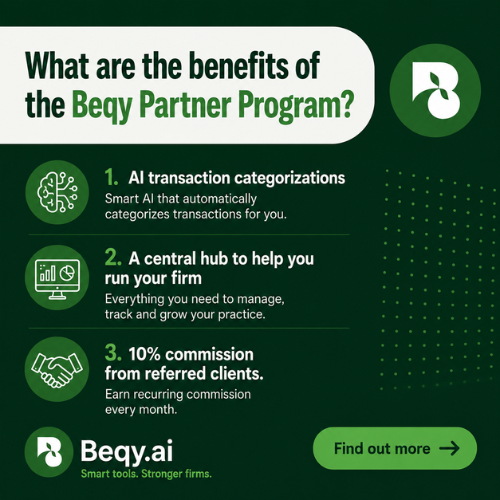 Beqyai's tweet photo. Accountants: What if your firm earned from accounting software? 

@Beqy.ai gives you AI-Agentic accounting, a central hub to automate your books, and a 10% recurring commission on every referred client. 

Smart tools. Stronger firms. 🇿🇦 @Beqy.ai

#AccountingSA #FinTech #SMESA https://t.co/IfXjkXNQK4