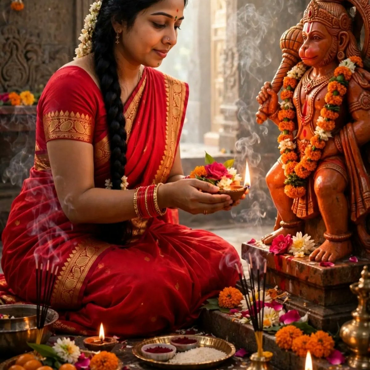 addisonmitsxs3's tweet photo. Worshipping Lord Hanuman, the remover of troubles. Victory to Lord Rama. A devotional moment. Good morning, everyone. https://t.co/ASnl1JyZQ1