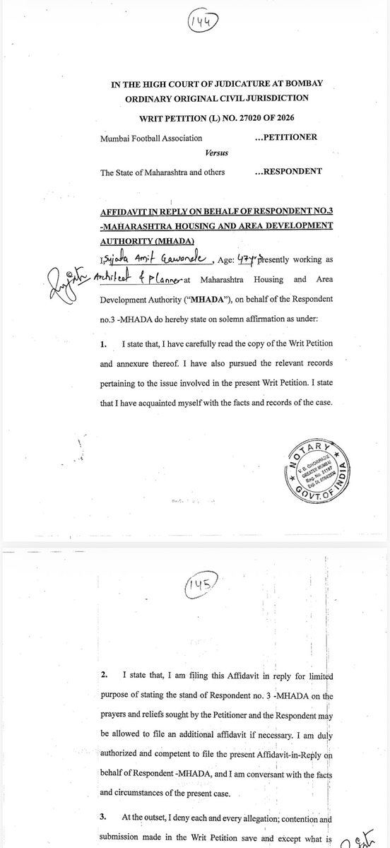 richapintoi's tweet photo. Update on the Neville Dsouza football ground, Bandra.

Mumbai Football Association (MFA) has “no right of any nature” over the open plot in Bandra (West) that it has been using as the Neville D’Souza Football Ground, Mhada has told the Bombay High Court, opposing the association’s petition challenging a proposal to change the plot’s reservation to a convention centre.

Mhada, in an affidavit filed in response to the MFA’s petition, reiterated its stand placed before the HC on August 20. It said the plot has been reserved for a convention centre since 1983 and that the MFA’s use of the land as a football ground was based only on temporary and conditional permissions.