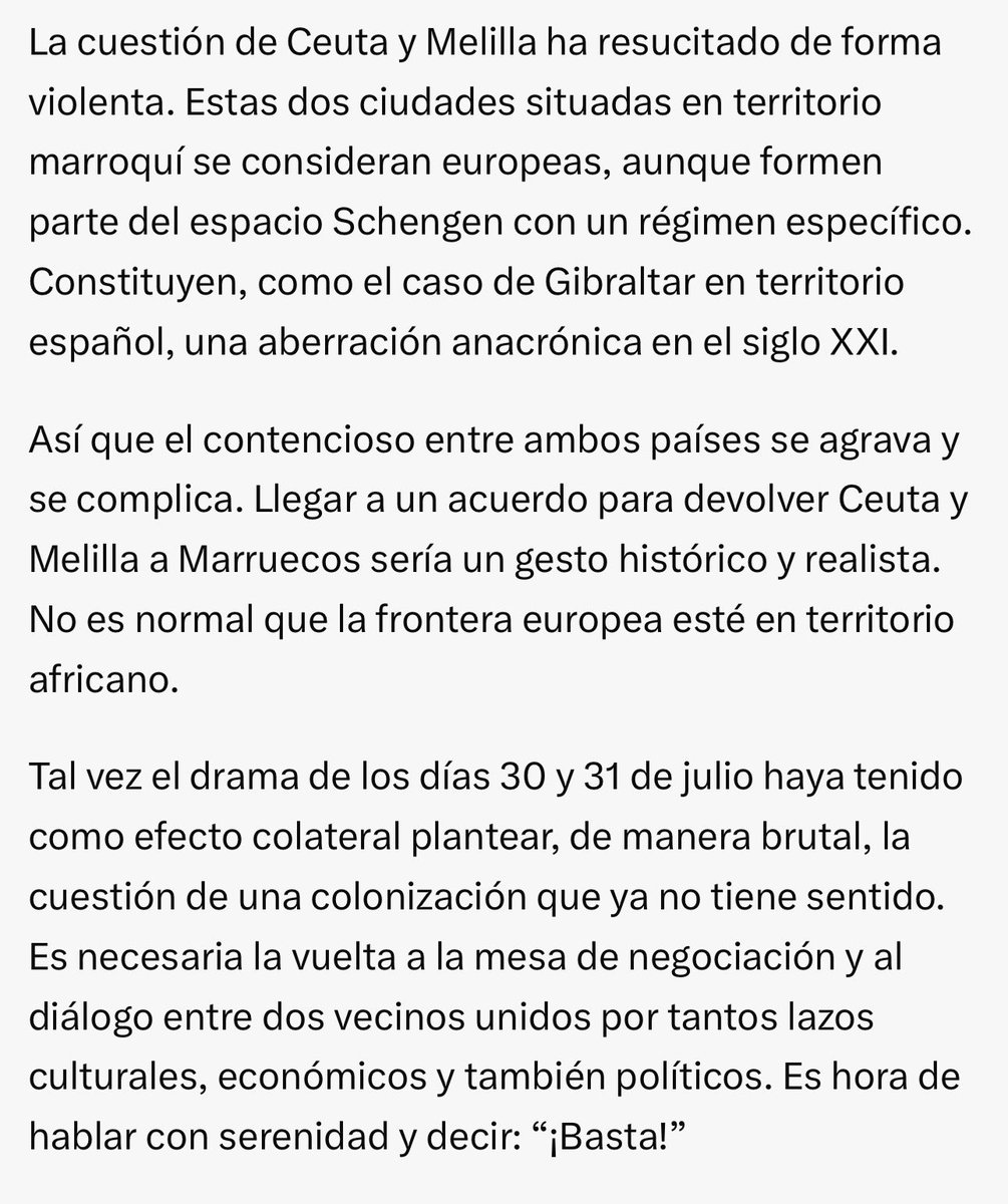 elequidistante's tweet photo. Hoy en Lo País han permitido la publicación de una columna de opinión de Tahar Ben Jelloun, que dice absolutas barbaridades sobre Ceuta y Melilla:

“Estas dos ciudades situadas en territorio marroquí se consideran europeas”

“No es normal que la frontera europea esté en territorio africano”

Luego nos sorprendemos. Tenemos al enemigo en casa