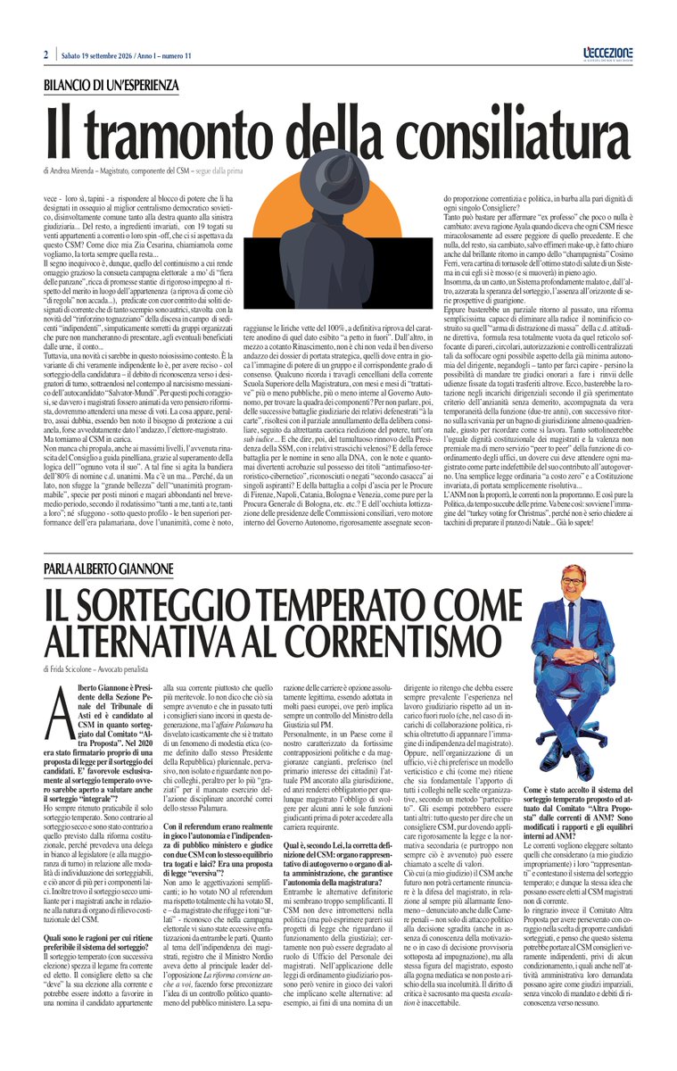 gdcaiazza's tweet photo. La campagna elettorale per il nuovo #CSM riprende da dove non si è mai allontanata, in barba agli improbabili strali del Presidente dell’ANM contro le “degenerazioni del correntismo”. Le solite blindatissime “correnti” che candidano i propri fedelissimi, i quali perciò non potranno che comportarsi come ci si aspetta dai fedelissimi. Ma un gruppo di eretici ha candidato in tutti i collegi magistrati estratti a sorte. Non so se funzionerà, ma certo darà fastidio. Qualcosa inizia a muoversi davvero? Scoprilo questa settimana su L’Eccezione👇