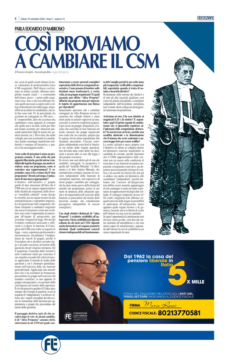 gdcaiazza's tweet photo. La campagna elettorale per il nuovo #CSM riprende da dove non si è mai allontanata, in barba agli improbabili strali del Presidente dell’ANM contro le “degenerazioni del correntismo”. Le solite blindatissime “correnti” che candidano i propri fedelissimi, i quali perciò non potranno che comportarsi come ci si aspetta dai fedelissimi. Ma un gruppo di eretici ha candidato in tutti i collegi magistrati estratti a sorte. Non so se funzionerà, ma certo darà fastidio. Qualcosa inizia a muoversi davvero? Scoprilo questa settimana su L’Eccezione👇