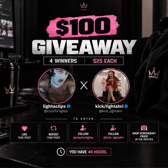 lightarewards's tweet photo. 👑 WE’VE BEEN WATCHING. AND WE’RE IMPRESSED. 💗

Over the past weeks, we’ve seen some incredible support, consistency & effort being put into the Lighta community.

Two accounts in particular caught our attention:

@clipzforlighta & @kick_lightahri 👀

So we thought… why not show some love back?

🎁 $100 LIGHTA REWARDS GIVEAWAY — 4 WINNERS!

$25 EACH 💰

To enter:

❤️ Like this post
🔁 Repost
👑 Follow @clipzforlighta
👑 Follow @kick_lightahri
📸 Drop screenshot proof in the replies

You have 48 HOURS. ⏳
Keep showing up. We notice. 💗
Good luck. 👑