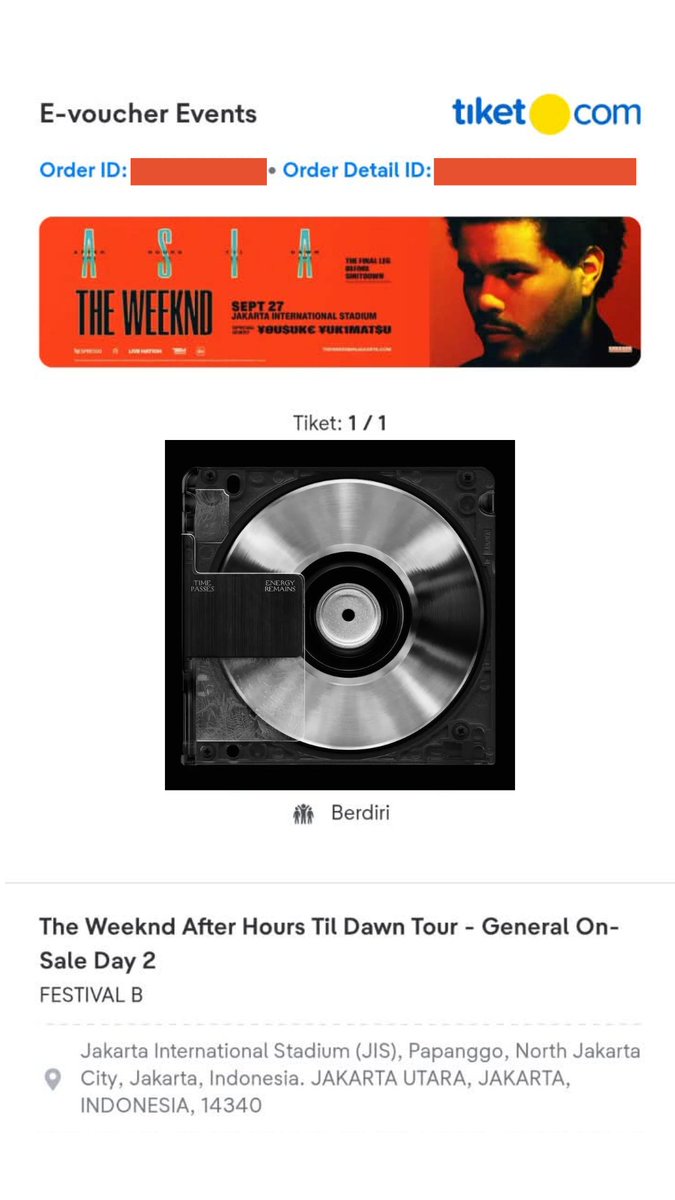 sushimoonn's tweet photo. [READY / WTS] 1x Tiket Konser The Weeknd - After Hours Til Dawn Tour Jakarta (DAY 2)

*3.6 jt✅
(Bisa Nego)

bisa purchase -> shopee 

#TiketTheWeeknd #JualTiketTheWeeknd
#WTSTheWeeknd 
#TheWeekndJakarta #TheWeekndJIS #TiketKonserTheWeeknd #FestivalBTheWeeknd https://t.co/j7jBSONAVd