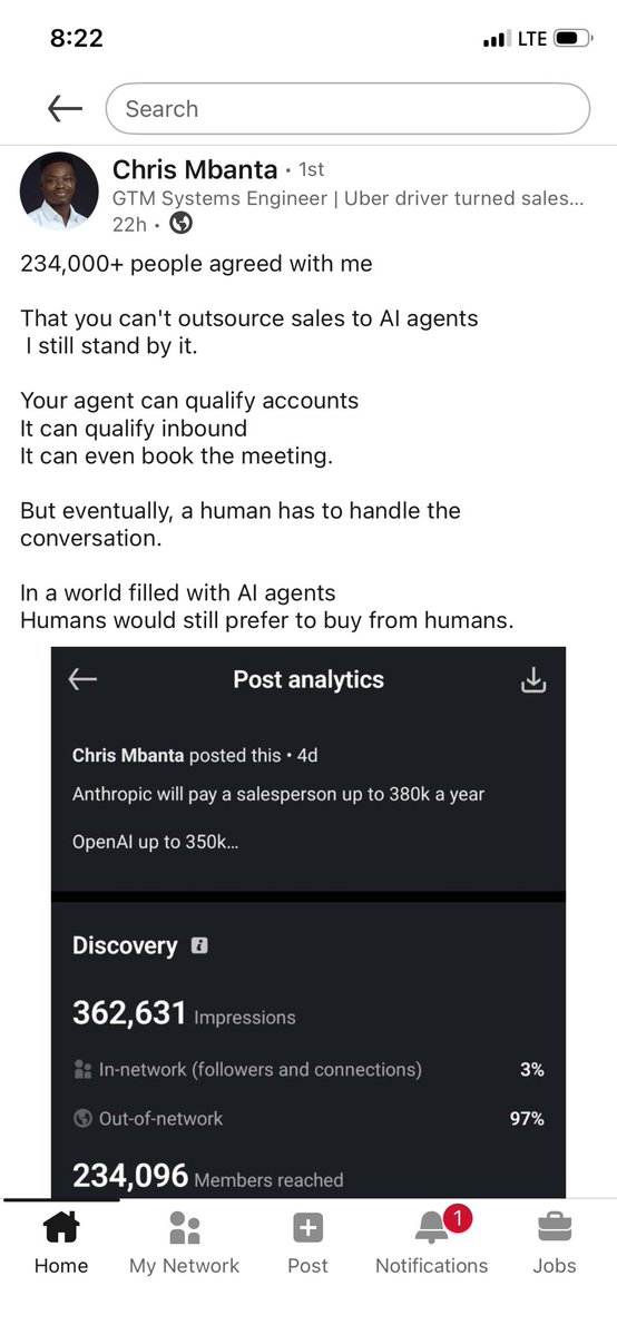 AgbajeIbrahim9's tweet photo. I saw this post on LinkedIn and I couldn’t agree more. But there’s more to it.

I do agree that people should not trust AI for sales completely. Human intelligence is not meant to be replaced.

But any work that requires sales reps to use their human intelligence to that level means losing out is costly. Getting that call is as important as all the steps that lead to that call. Relying everything on human ability and intelligence is where the slipping is inevitable.

So yes, I’d say let human beings handle sales pitch and closing. But without the steps that lead to that call happening… the Missed Call Text-Back, catching inbound leads, AI Qualification, Booking, Database Reactivation… much of those leads would already be lost before they even get to human interaction or sales closing.

So yes, Human intelligence is a gem 💎. Artificial intelligence makes the work easier and more productive.
