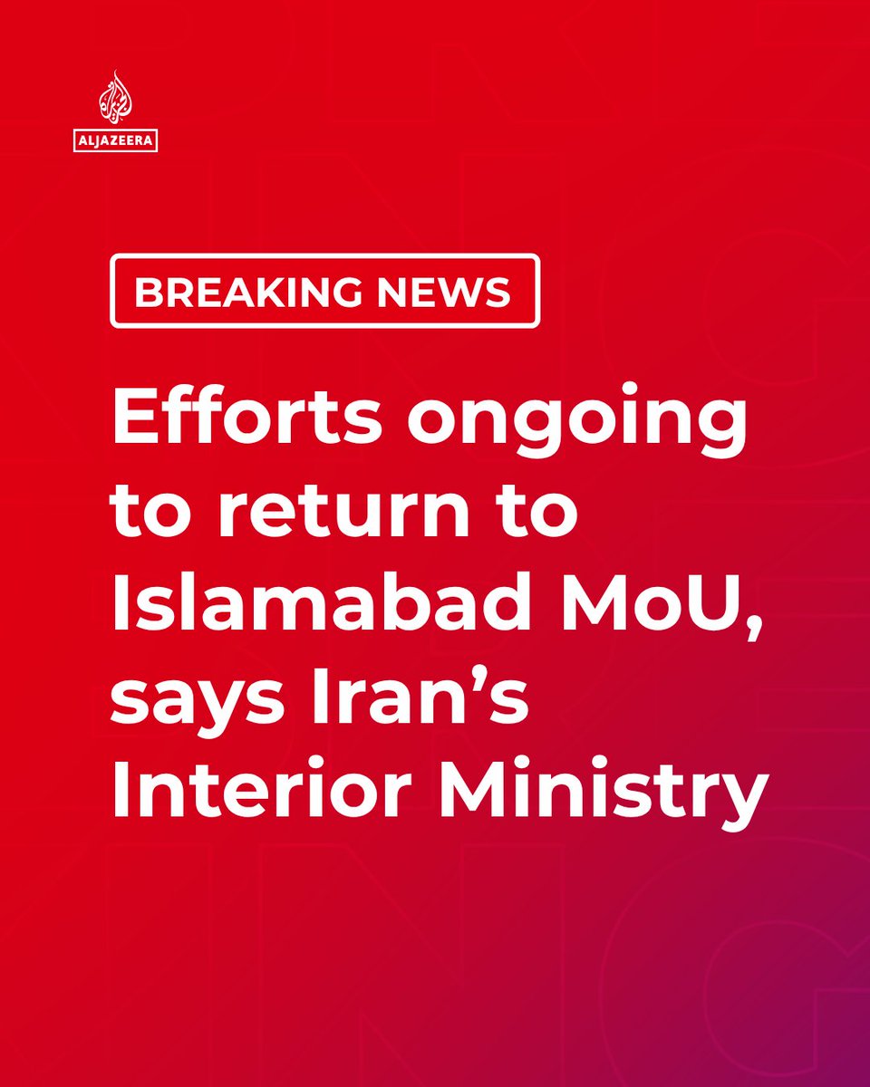 AJEnglish's tweet photo. BREAKING: Iran says diplomatic efforts are under way to resolve issues and revive the Islamabad MoU, with Interior Ministry spokesperson Ali Zeynivand calling on the "other party" to adhere to its commitments under the deal.

🔴 LIVE updates: https://t.co/QSP5c8EOWf https://t.co/oBVZSjblGn